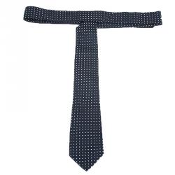 Pre Owned Giorgio Armani Navy Blue Polka Dot Silk Tie 