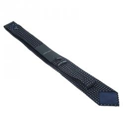 Pre Owned Giorgio Armani Navy Blue Polka Dot Silk Tie 