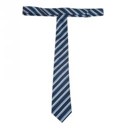 Pre Owned Giorgio Armani Blue Striped Silk Tie