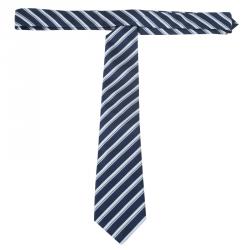 Pre Owned Giorgio Armani Navy Blue Striped Silk Tie