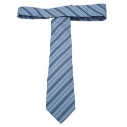 Pre Owned Giorgio Armani Grey and Blue Striped Silk Tie 