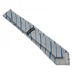 Pre Owned Giorgio Armani Grey and Blue Striped Silk Tie