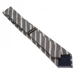 Pre Owned Giorgio Armani Black and Beige Striped Silk Tie