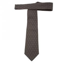 Pre Owned Giorgio Armani Grey Monogram Silk Tie