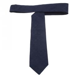 Pre Owned Giorgio Armani Navy Blue Monogram Polka Dot Silk Tie
