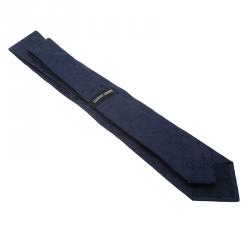 Pre Owned Giorgio Armani Navy Blue Monogram Polka Dot Silk Tie