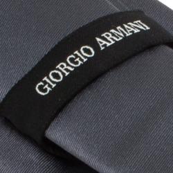 Pre Owned Giorgio Armani Grey Logo Silk Tie