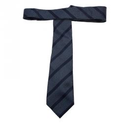 Pre Owned Giorgio Aramani Navy Blue Striped Texured Silk Tie
