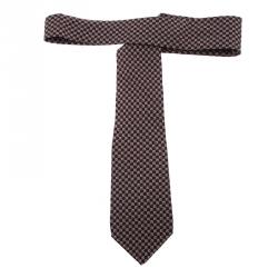 Pre Owned Giorgio Armani Grey and Burgundy Check Print Silk Tie