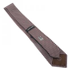 Pre Owned Giorgio Armani Grey and Burgundy Check Print Silk Tie