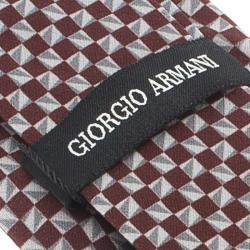 Pre Owned Giorgio Armani Grey and Burgundy Check Print Silk Tie