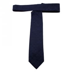 Pre Owned Giorgio Armani Blue Monogram Textured Silk Tie