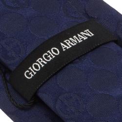 Pre Owned Giorgio Armani Blue Monogram Textured Silk Tie