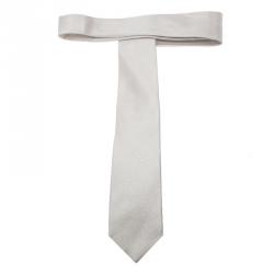 Pre Owned Giorgio Armani Silver Textured Silk Tie