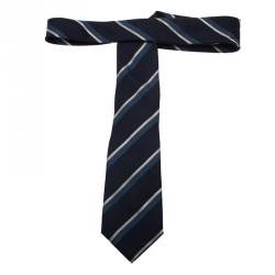 Pre Owned Giorgio Armani Blue Striped Textured Silk Tie
