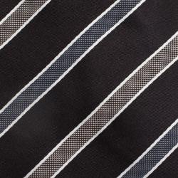 Pre Owned Giorgio Armani Black and White Striped Textured Silk Tie