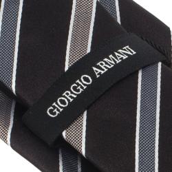 Pre Owned Giorgio Armani Black and White Striped Textured Silk Tie