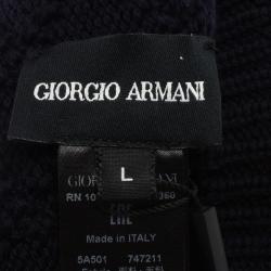 Giorgio Armani Navy Blue Diamond Knit Wool Beanie Size L