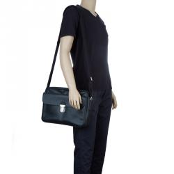 Giorgio Armani Black Saffiano and Perforated Leather Messenger Bag