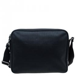 Giorgio Armani Black Saffiano and Perforated Leather Messenger Bag
