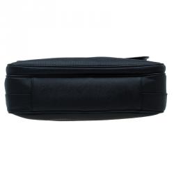 Giorgio Armani Black Saffiano and Perforated Leather Messenger Bag