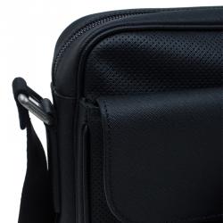 Giorgio Armani Black Saffiano and Perforated Leather Messenger Bag