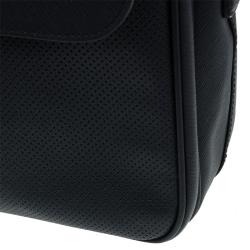 Giorgio Armani Black Saffiano and Perforated Leather Messenger Bag