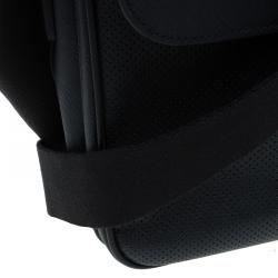 Giorgio Armani Black Saffiano and Perforated Leather Messenger Bag
