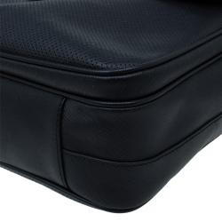 Giorgio Armani Black Saffiano and Perforated Leather Messenger Bag
