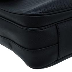 Giorgio Armani Black Saffiano and Perforated Leather Messenger Bag
