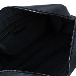 Giorgio Armani Black Saffiano and Perforated Leather Messenger Bag