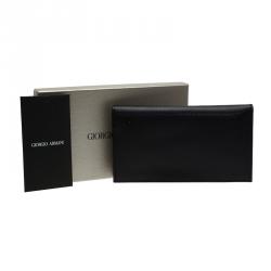 Giorgio Armani Black Textured Leather Bifold Long Wallet