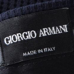 Pre Owned Giorgio Armani Navy Blue Waffle Pique Tailored Trousers XS