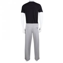 Pre Owned Giorgio Armani Grey Textured Wool Loose Fit Trousers XXL