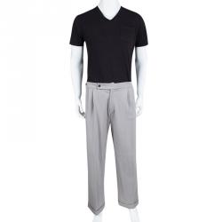 Giorgio Armani Grey Textured Wool Loose Fit Trousers XL
