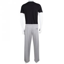Giorgio Armani Grey Textured Wool Loose Fit Trousers XL