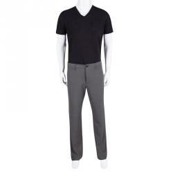 Pre Owned Giorgio Armani Grey Stretch Wool Tailored Trousers L