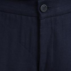Pre Owned Giorgio Armani Navy Blue Elasticized Waist Linen Trousers XXL
