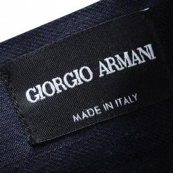 Pre Owned Giorgio Armani Navy Blue Elasticized Waist Linen Trousers XXL