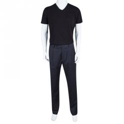 Pre Owned Giorgio Armani Navy Blue Textured Wool Tailored Trousers XL