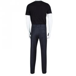 Pre Owned Giorgio Armani Navy Blue Textured Wool Tailored Trousers XL