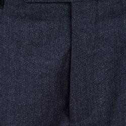 Pre Owned Giorgio Armani Navy Blue Textured Wool Tailored Trousers XL