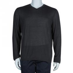 Giorgio Armani Grey Cashmere V Neck Sweater XL