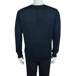 Giorgio Armani Navy Blue Jaquard Knit V-Neck Sweater XL