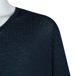 Giorgio Armani Navy Blue Jaquard Knit V-Neck Sweater XL