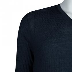 Giorgio Armani Navy Blue Jaquard Knit V-Neck Sweater XL