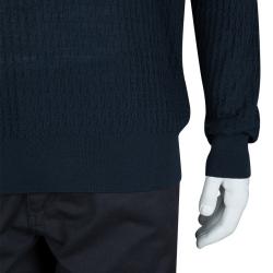 Giorgio Armani Navy Blue Jaquard Knit V-Neck Sweater XL