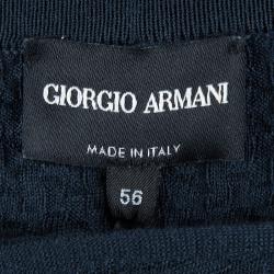 Giorgio Armani Navy Blue Jaquard Knit V-Neck Sweater XL