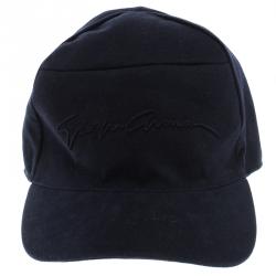 Pre Owned Giorgio Armani Navy Blue Logo Embroidered Baseball Cap XL ( Size 59 )