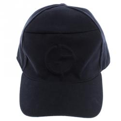 Pre Owned Giorgio Armani Navy Blue Embossed Logo Detail Baseball Cap L ( Size 58 )